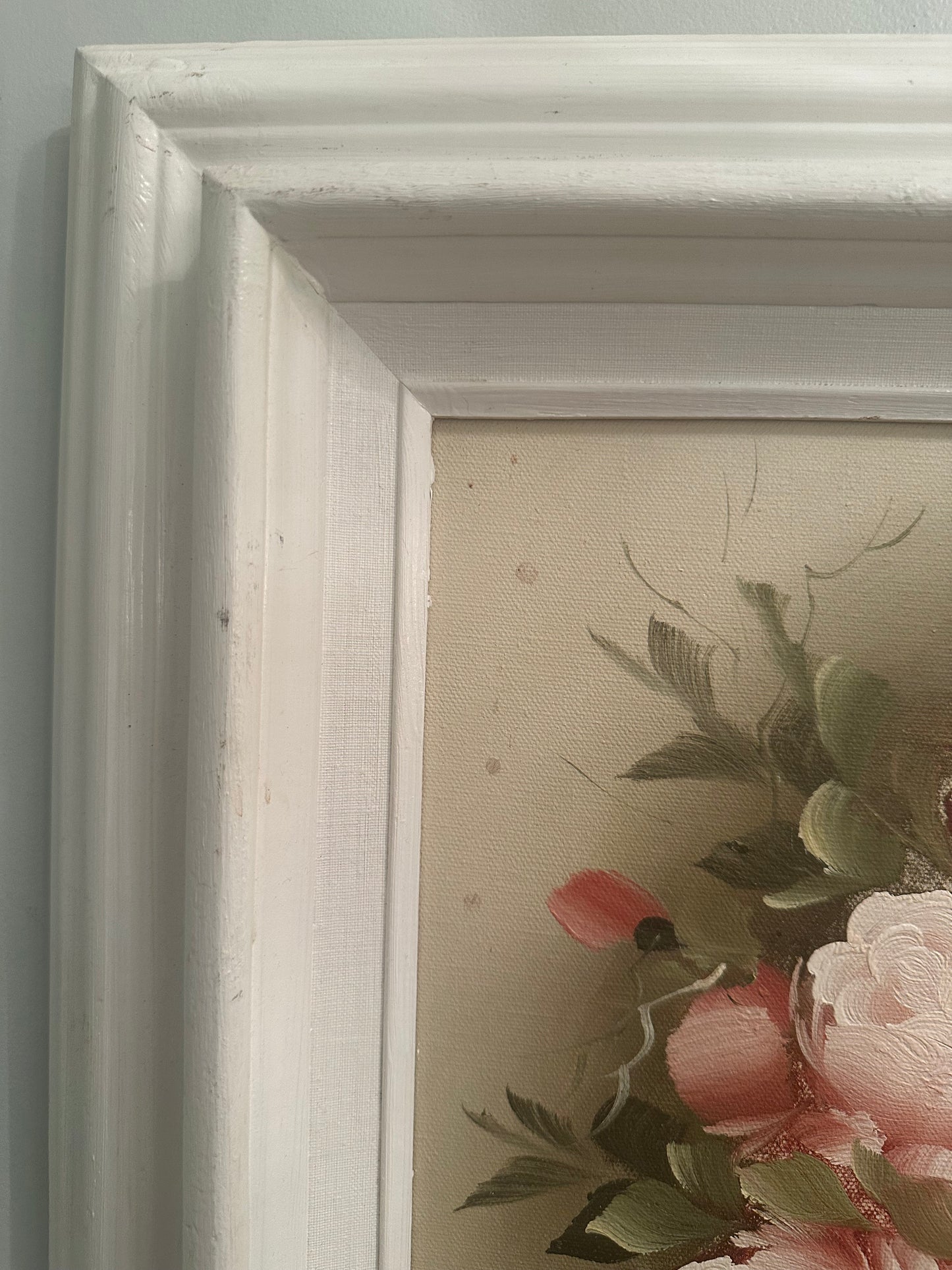 Vintage Oil on Canvas Still Life Painting of Peonies