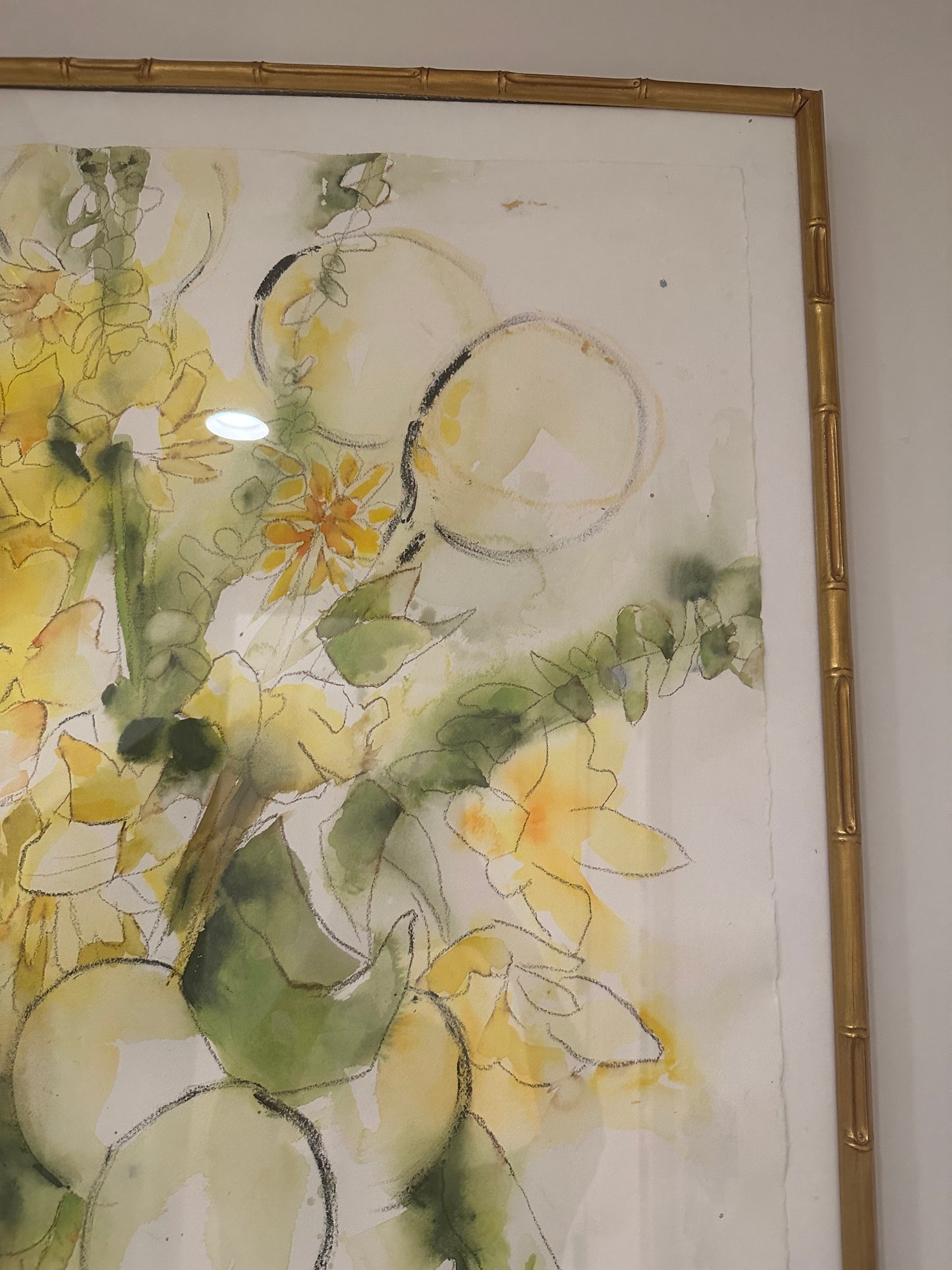 Yellow Flowers in Vase Watercolor by Pierce Bienvenu Landry Jonassen
