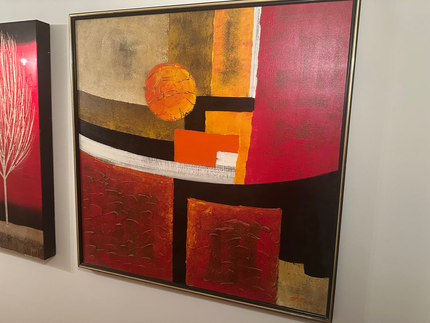 Mid-Century Abstract Original Oil on Canvas, Signed