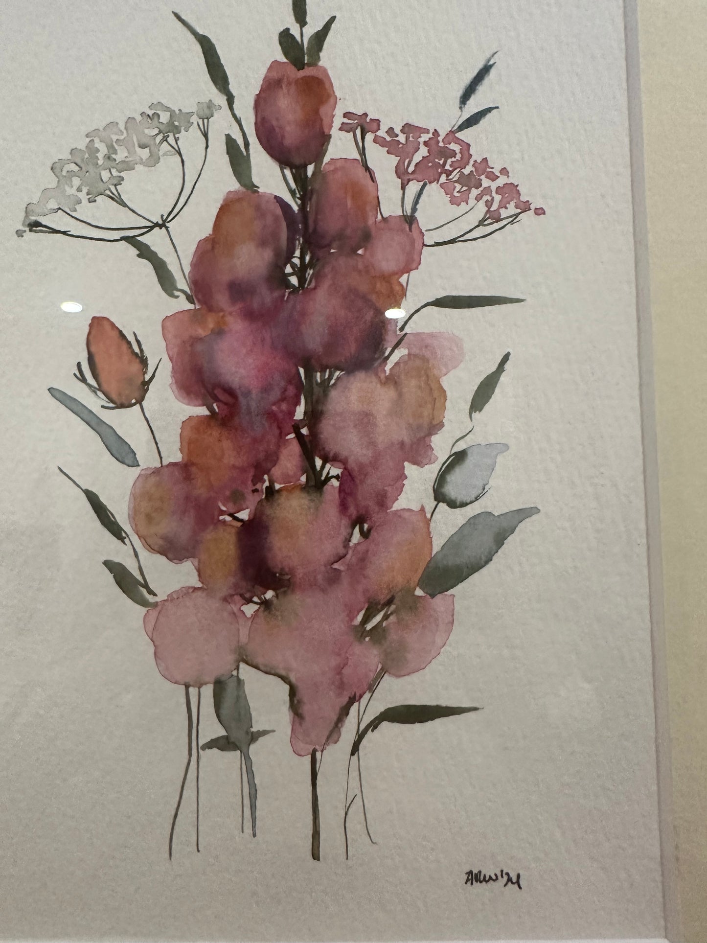 Set of Two Original Water Color Botanical Illustrations of Snapdragons and Lilacs by Anna Rose