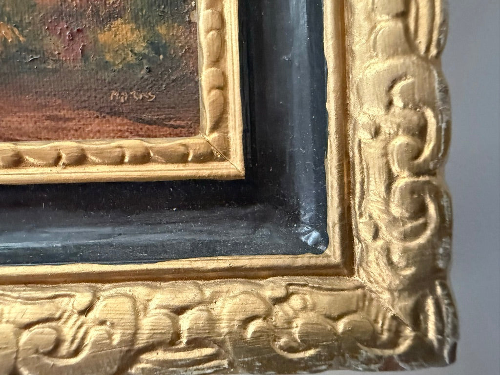 Antique American School Small Oil on Board “Pastoral Scene”