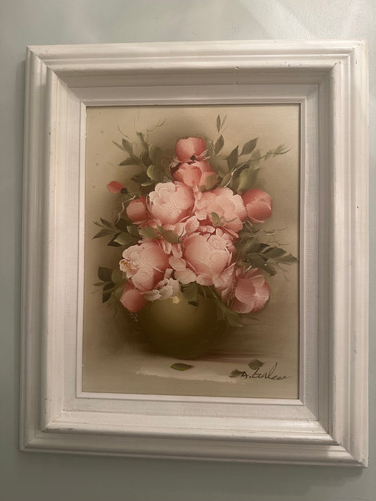 Vintage Oil on Canvas Still Life Painting of Peonies