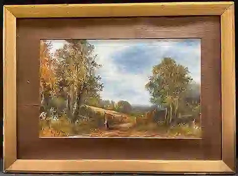 Framed Pastoral Landscape Scene Oil Painting