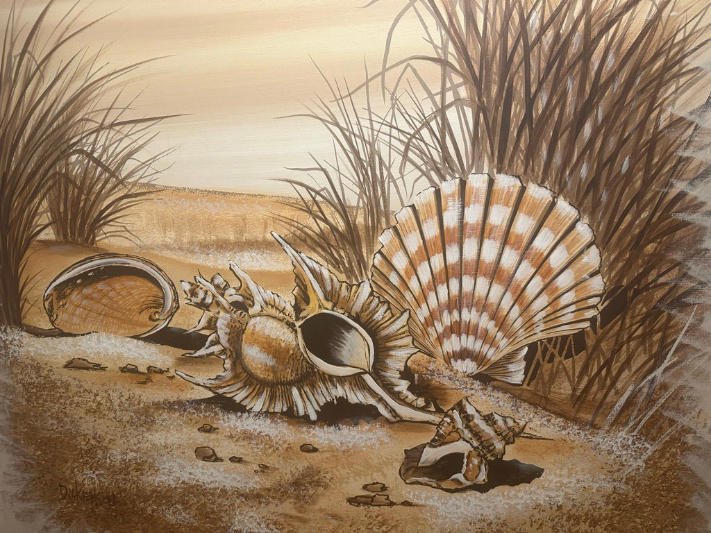 Vintage Mid-century Oil Painting of Seashells by Dickenson.