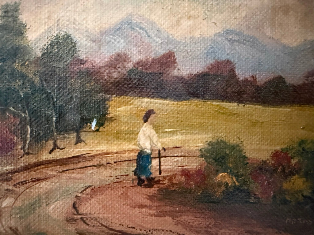 Antique American School Small Oil on Board “Pastoral Scene”