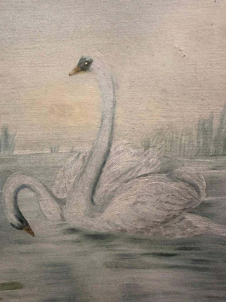 Elegant Antique Painting of Swans by Myra Kennedy, dated 1894