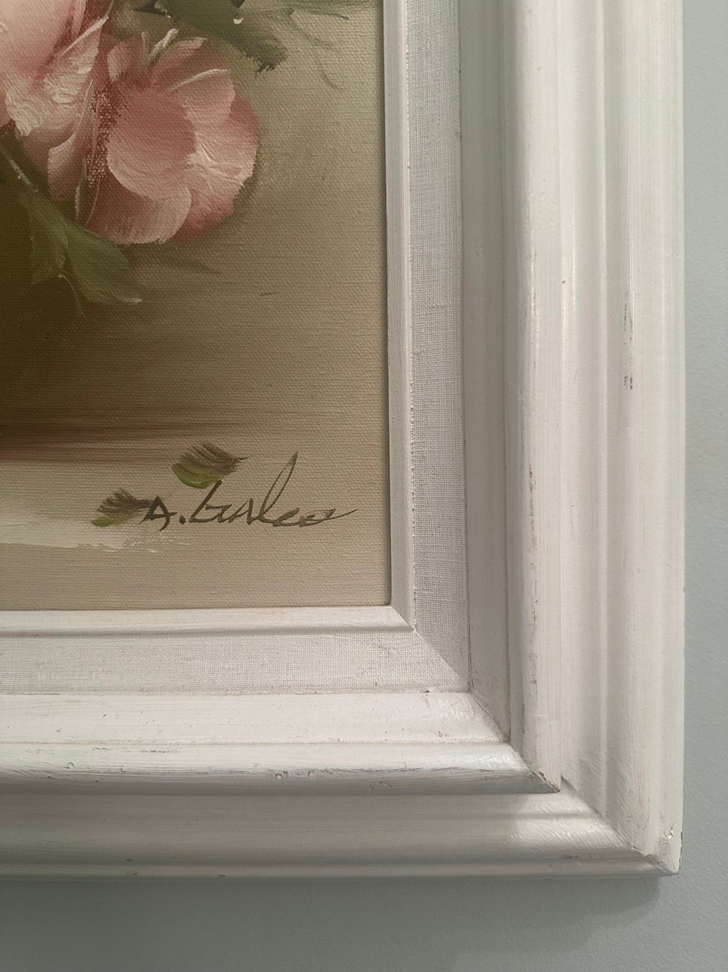 Vintage Oil on Canvas Still Life Painting of Peonies