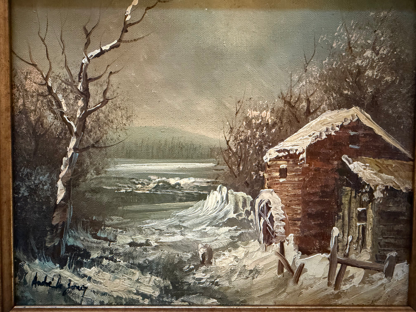 Snowy Barn and Mill Landscape by Andre' De Jong (set of two)