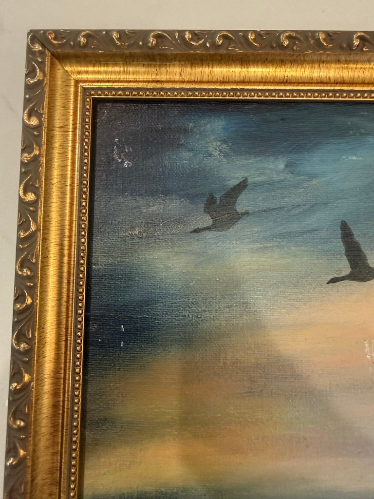 Ducks Flying Over a Marsh Oil Painting