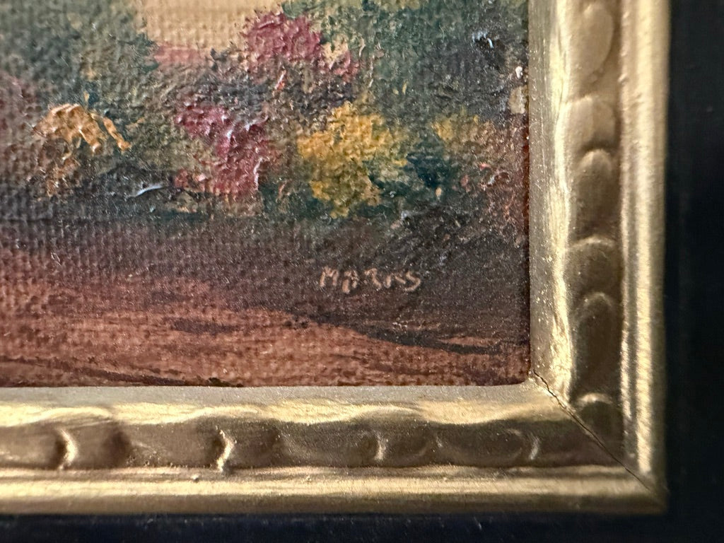 Antique American School Small Oil on Board “Pastoral Scene”