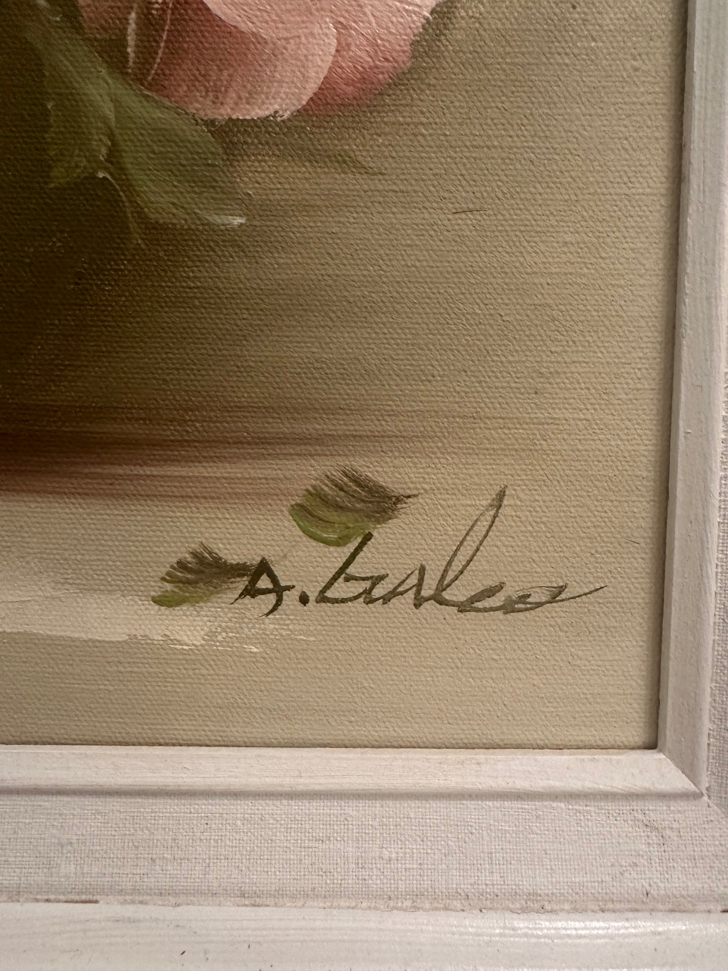 Vintage Oil on Canvas Still Life Painting of Peonies