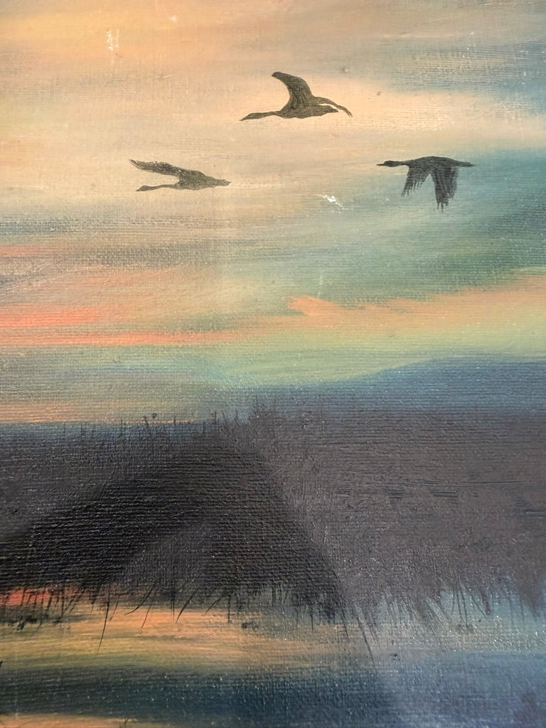Ducks Flying Over a Marsh Oil Painting