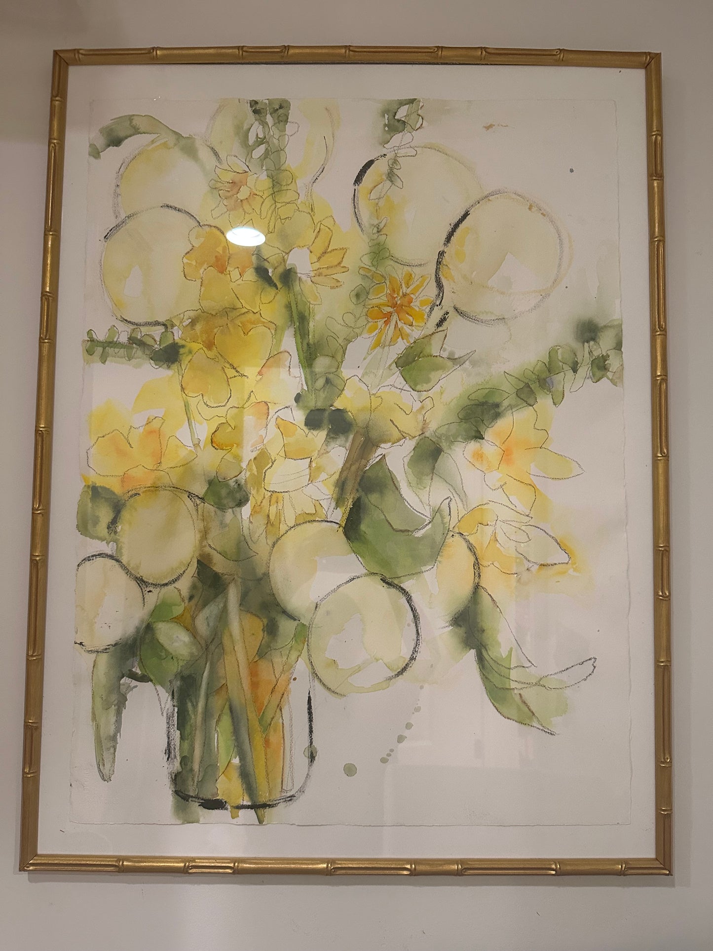 Yellow Flowers in Vase Watercolor by Pierce Bienvenu Landry Jonassen