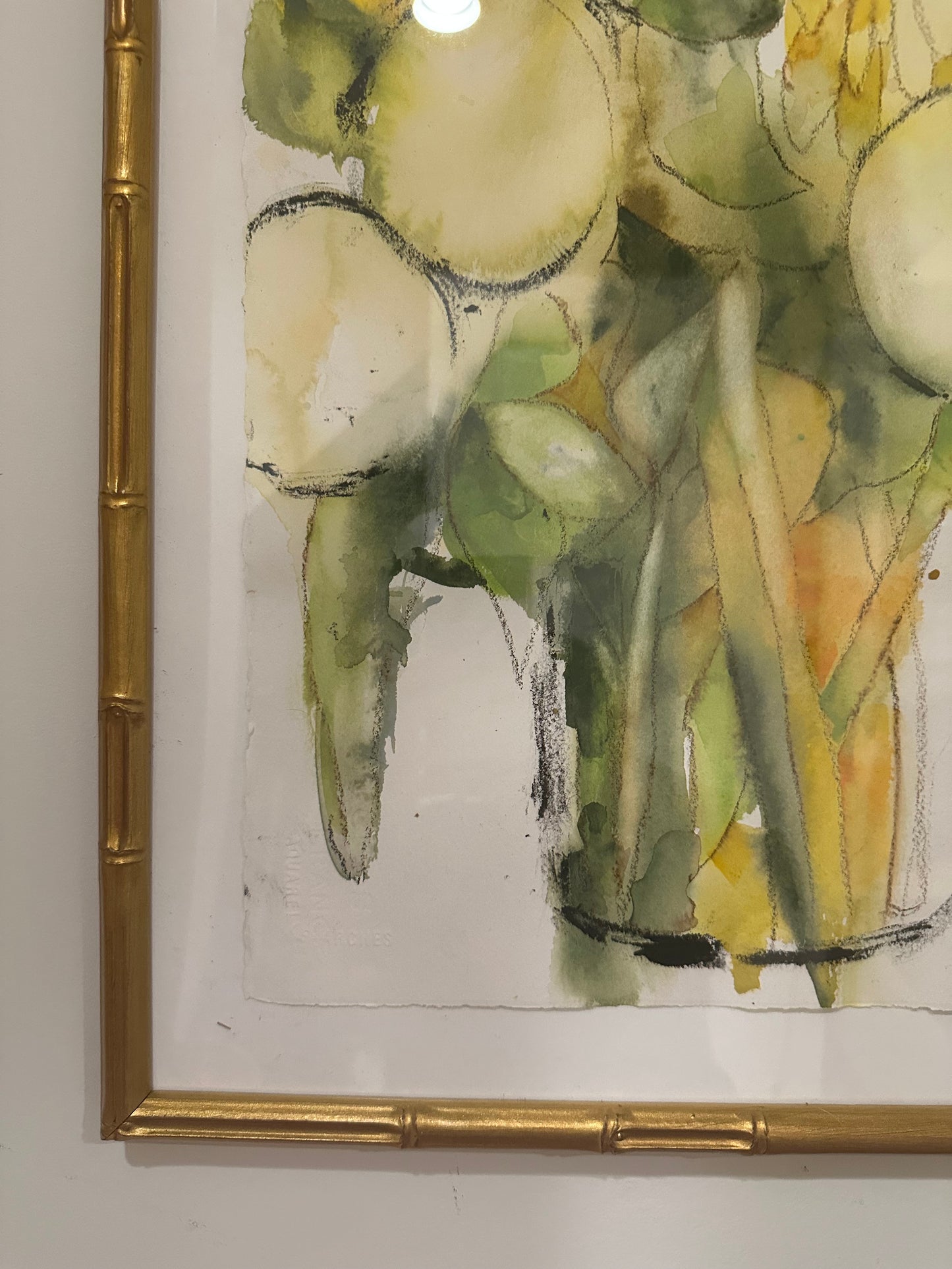 Yellow Flowers in Vase Watercolor by Pierce Bienvenu Landry Jonassen