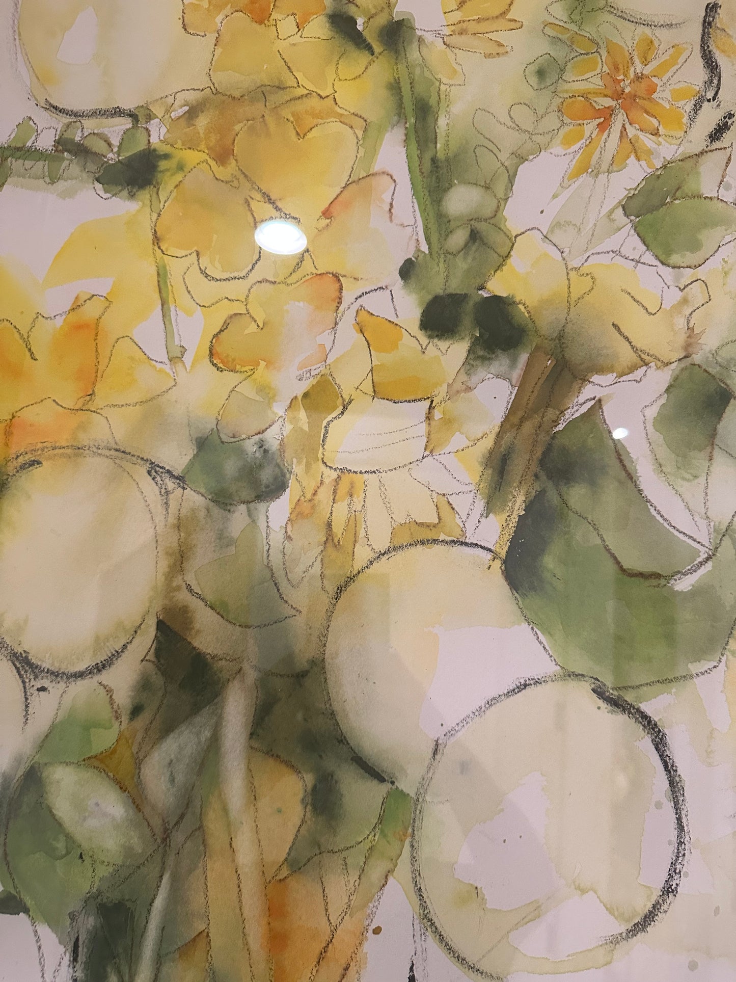 Yellow Flowers in Vase Watercolor by Pierce Bienvenu Landry Jonassen