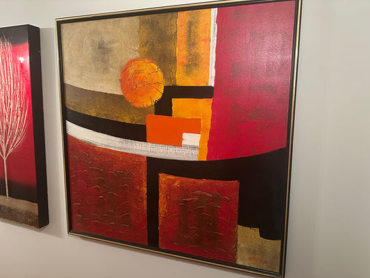 Mid-Century Abstract Original Oil on Canvas, Signed