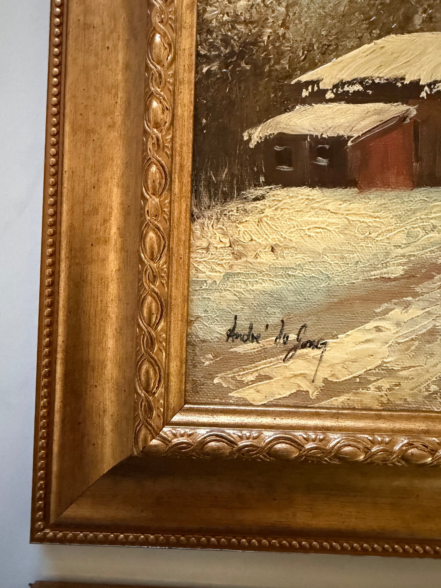 Snowy Barn and Mill Landscape by Andre' De Jong (set of two)