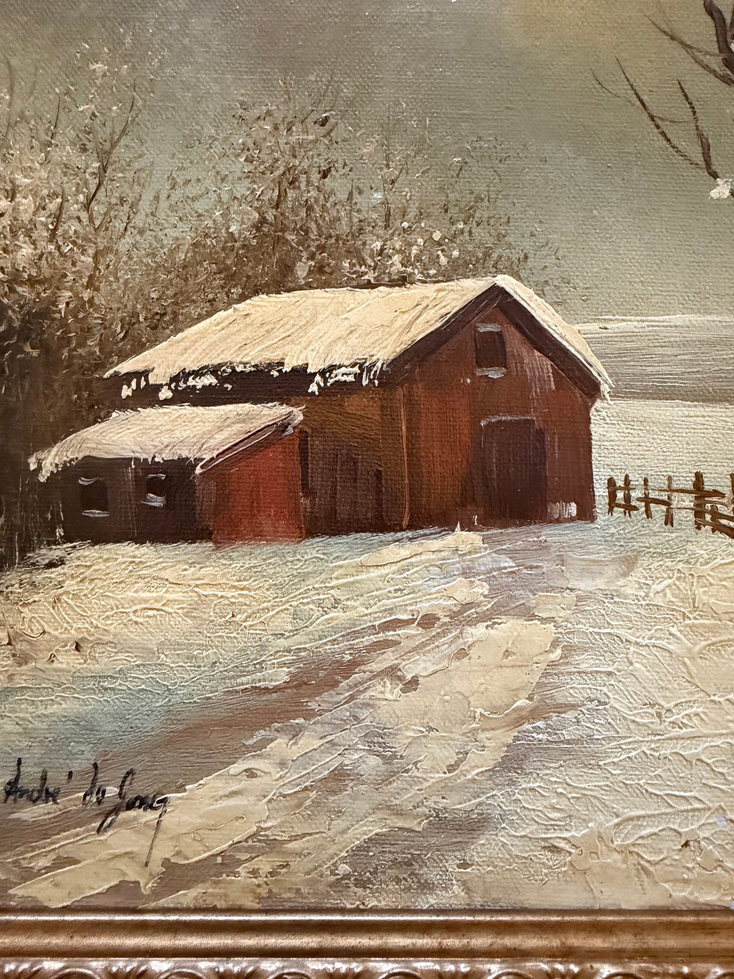 Snowy Barn and Mill Landscape by Andre' De Jong (set of two)