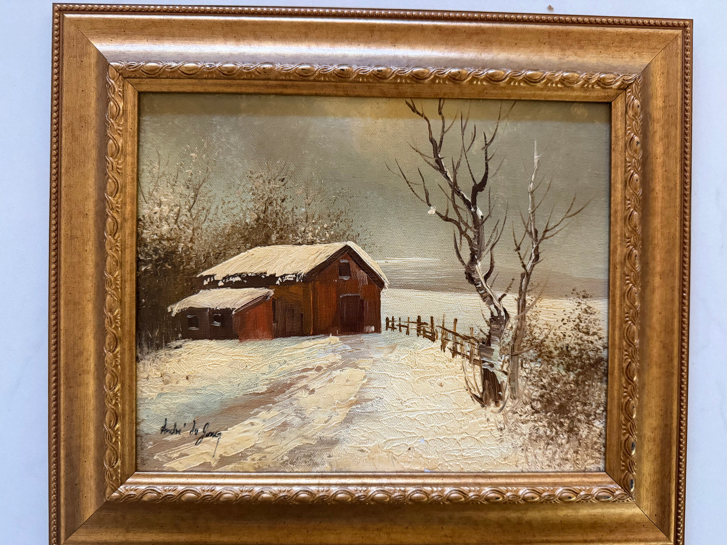 Snowy Barn and Mill Landscape by Andre' De Jong (set of two)