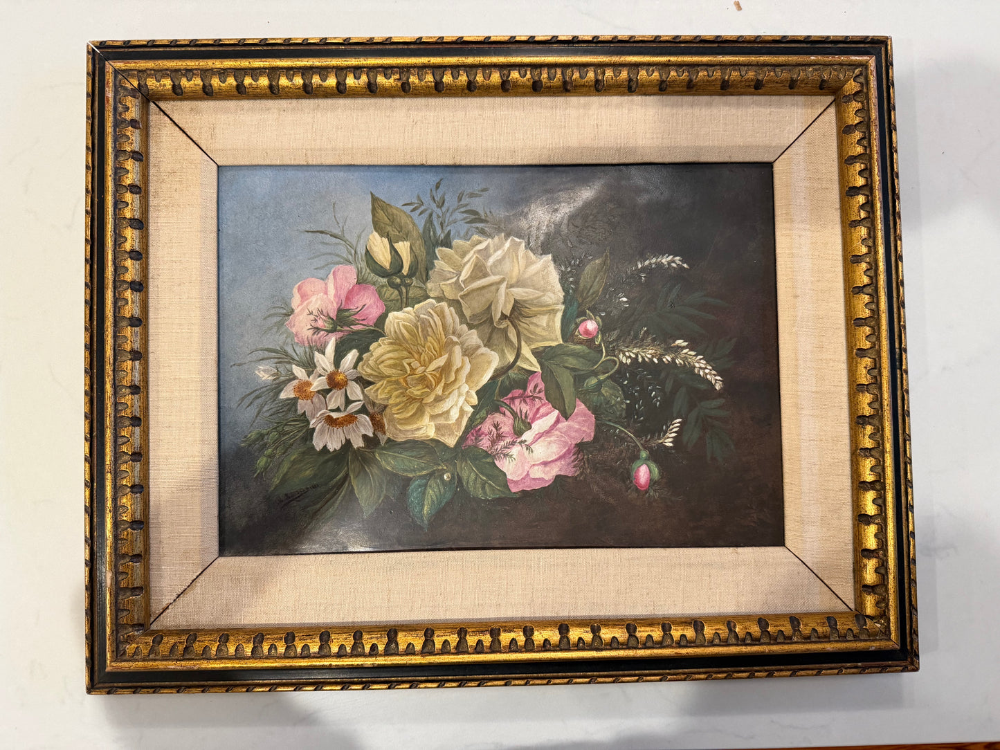19th Century Signed Floral Still Life Painted On Porcelain by M. Barrose, dated 1883