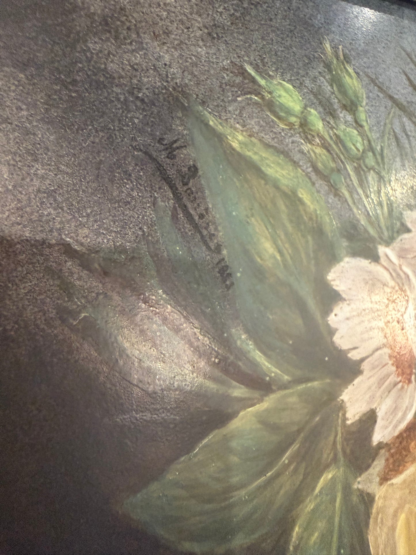 19th Century Signed Floral Still Life Painted On Porcelain by M. Barrose, dated 1883