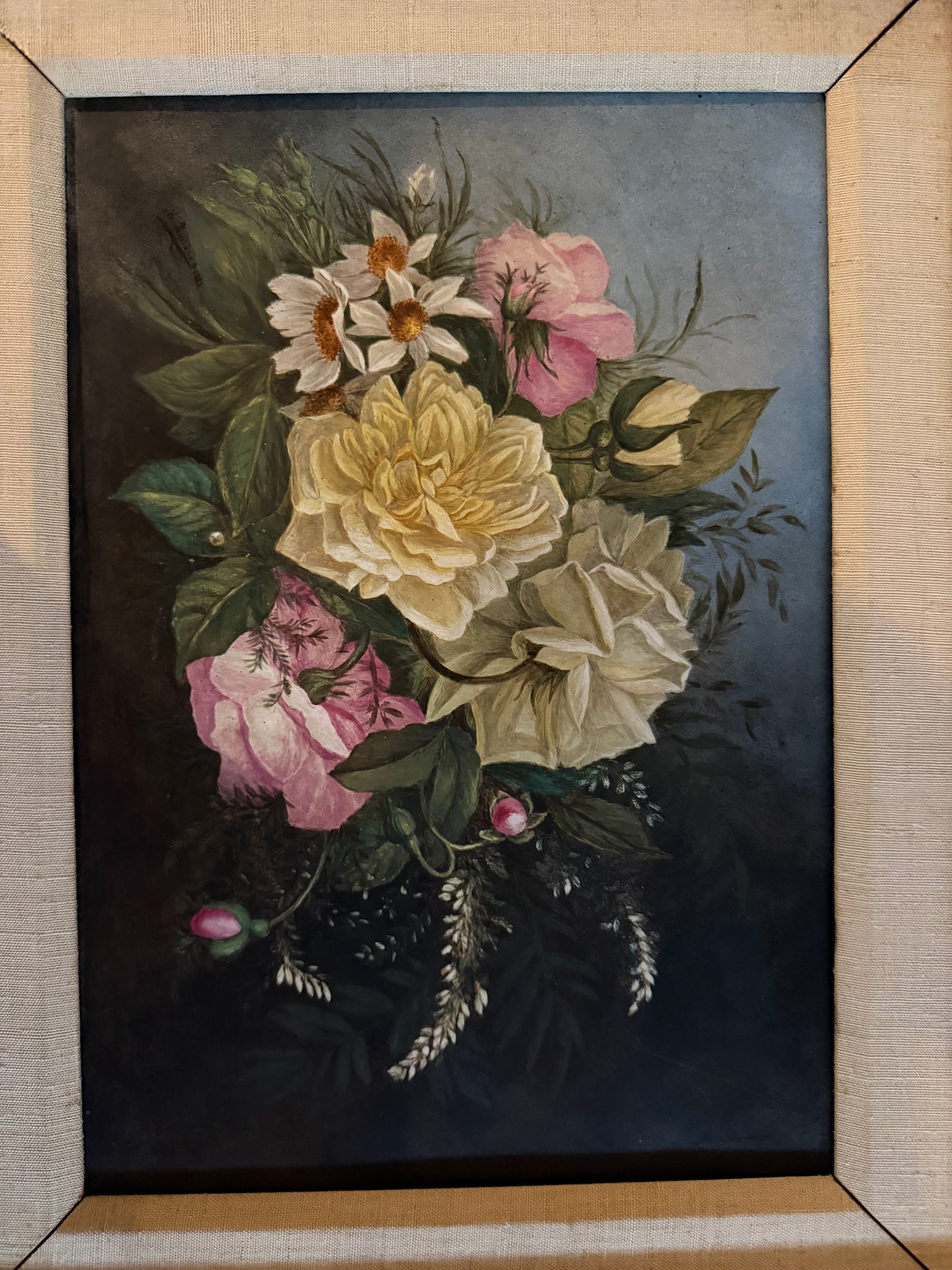 19th Century Signed Floral Still Life Painted On Porcelain by M. Barrose, dated 1883