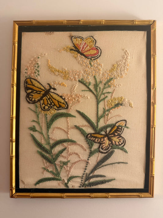 Unique Vintage Butterfly Embroidery Art