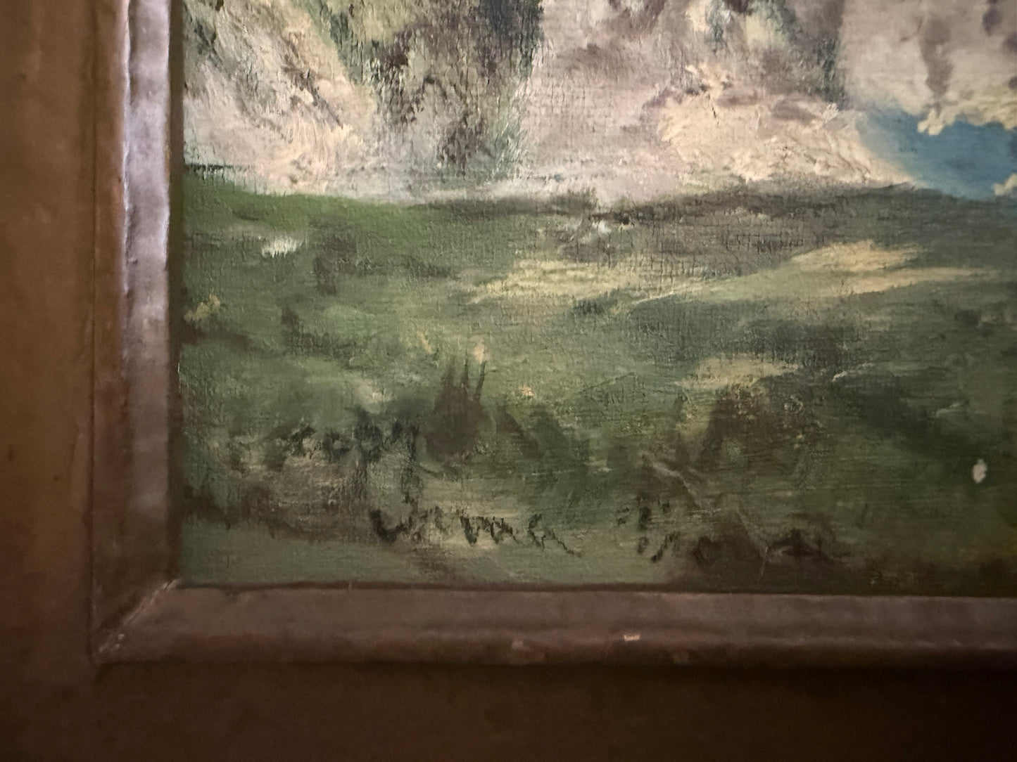 Original Artist Signed Vintage Painting on Board of a Rocky Coast Late 1920-s in Art Deco Frame