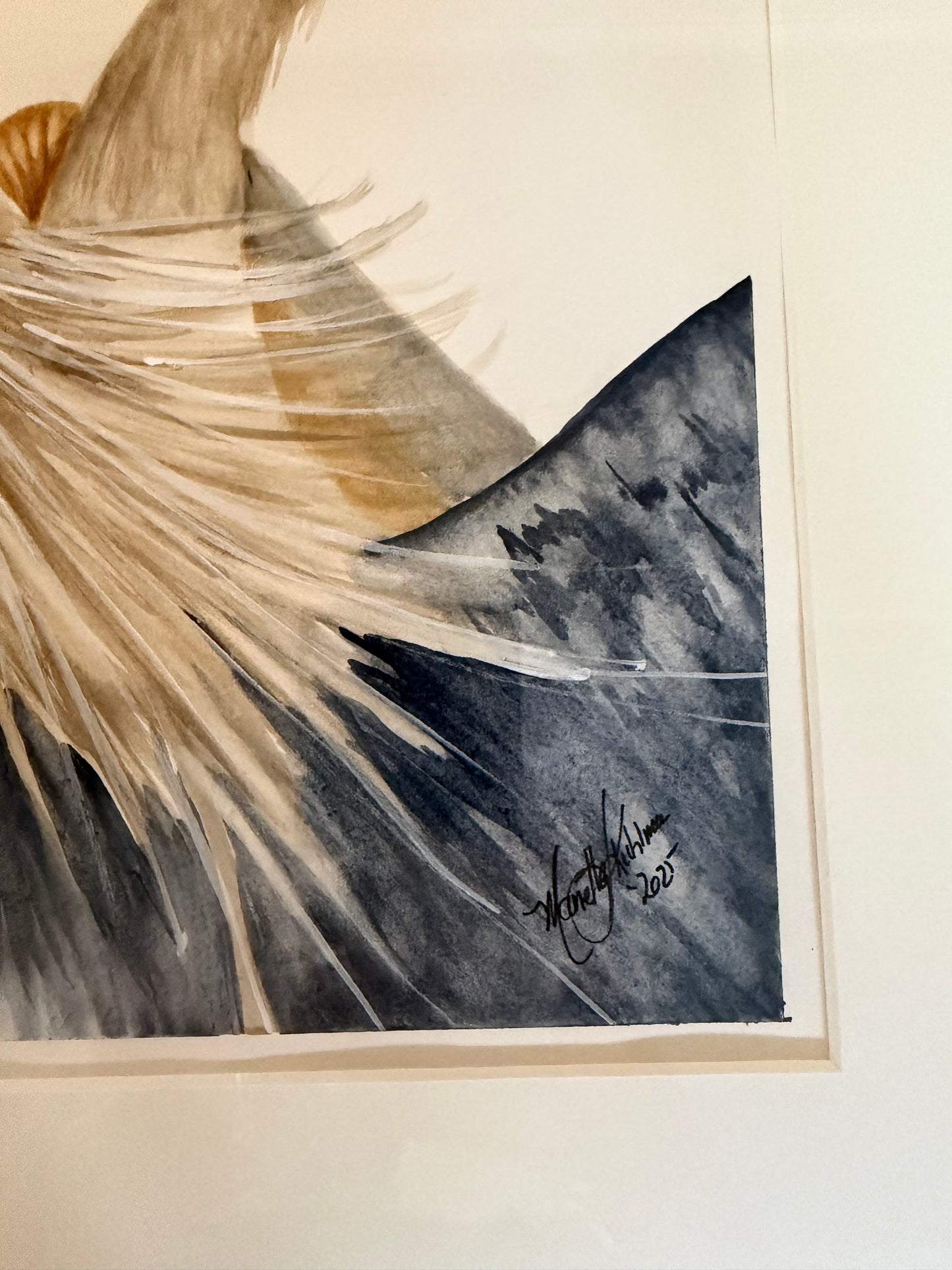 Original Water Color of Blue Herons with a Twig by Manette Kuhlmann