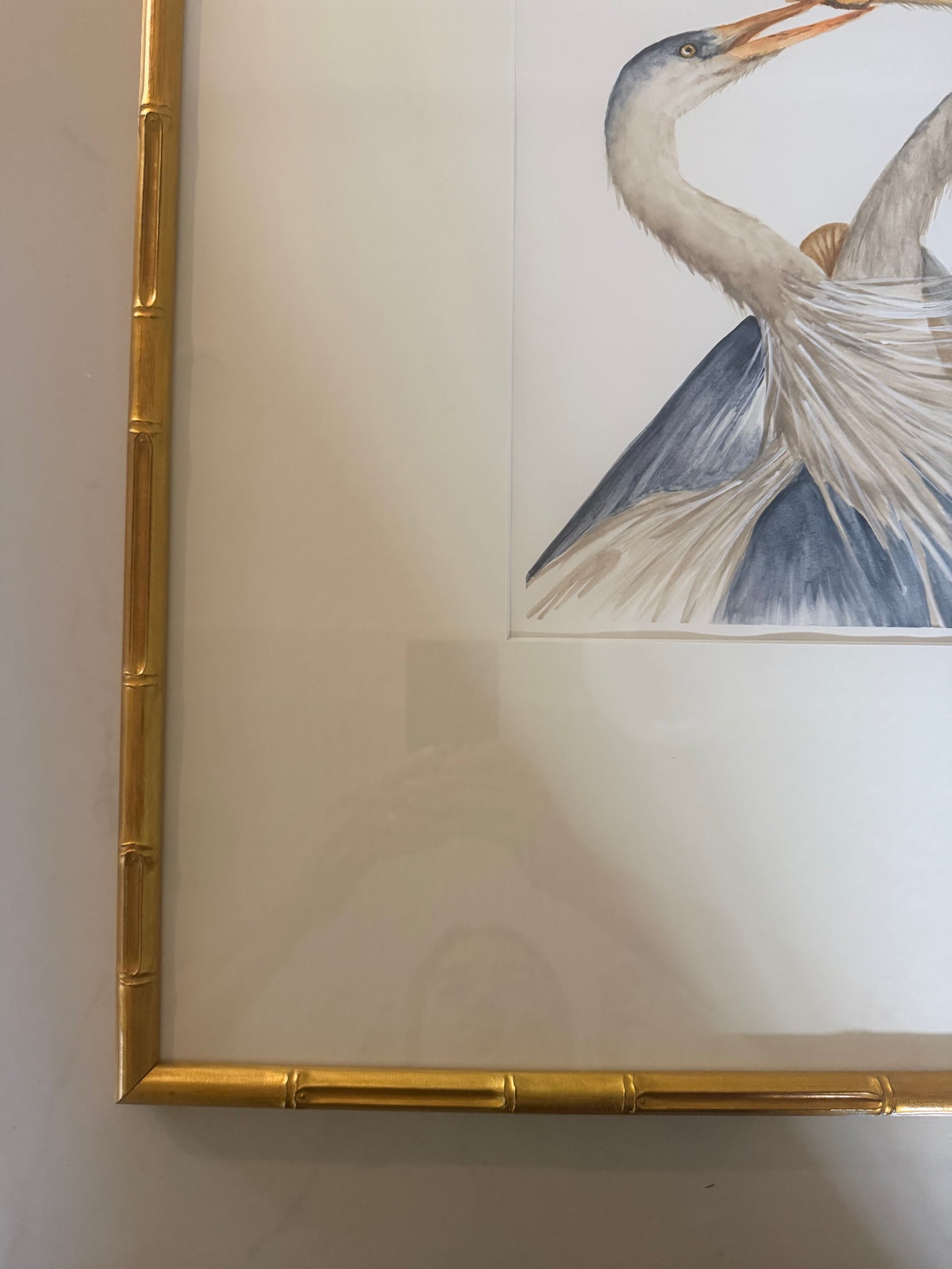Original Water Color of Blue Herons with a Twig by Manette Kuhlmann