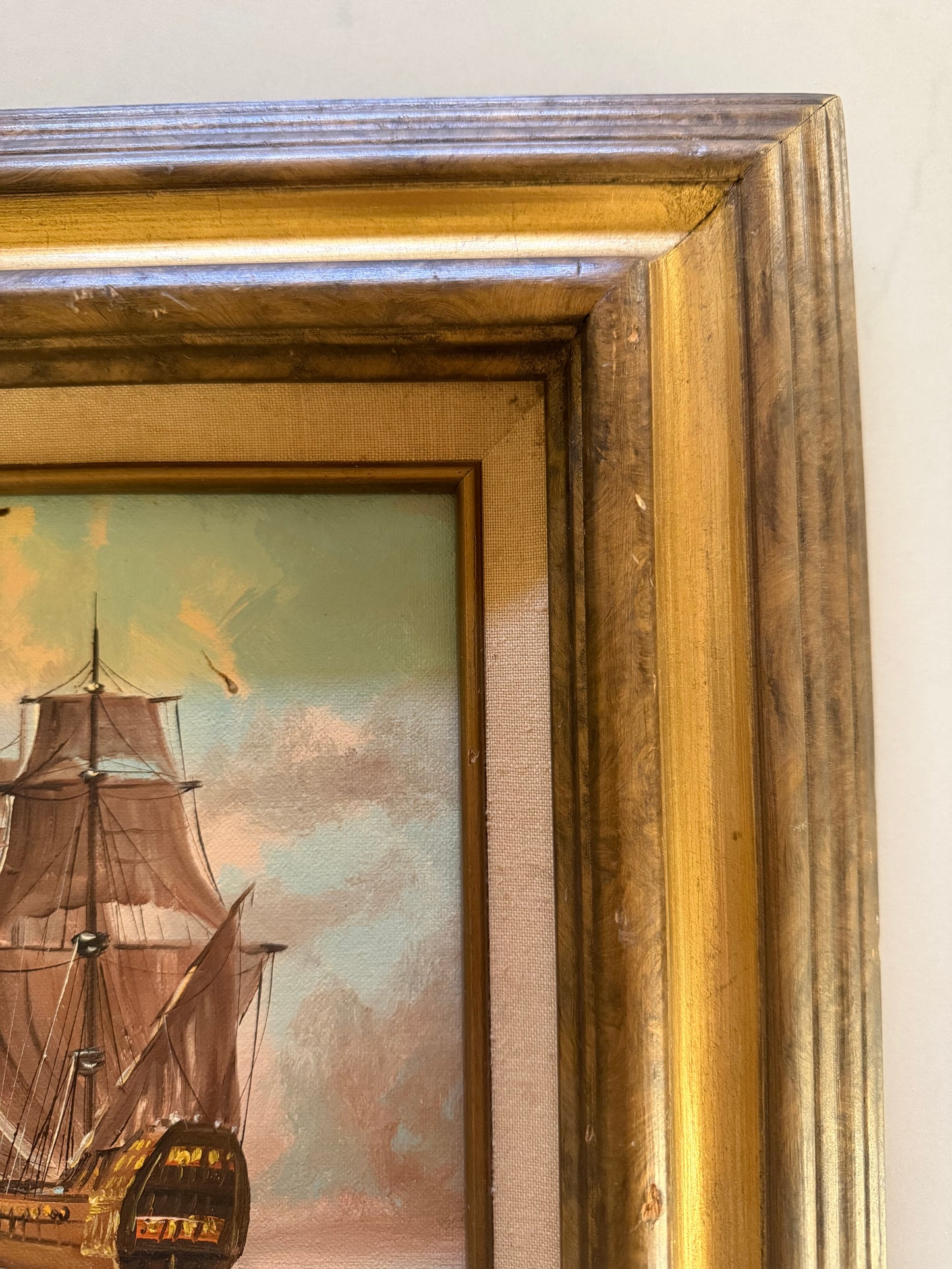 Vintage Original Oil Painting of Ship at Sea by Kennedy