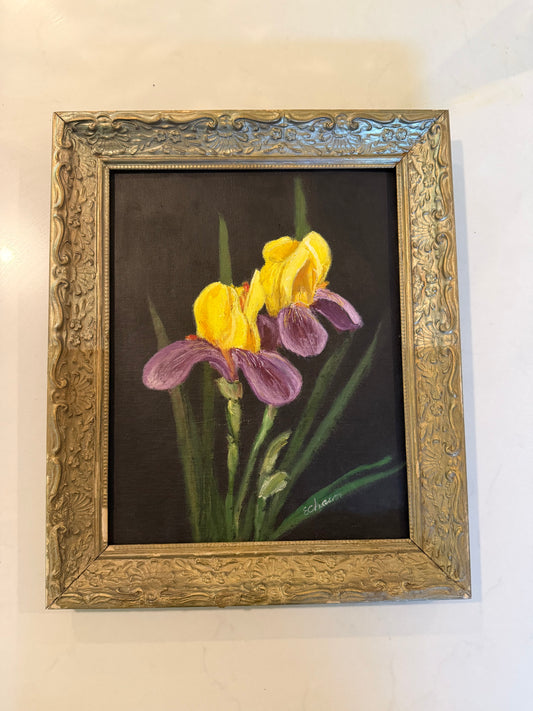 Vintage Oil Painting of Irises
