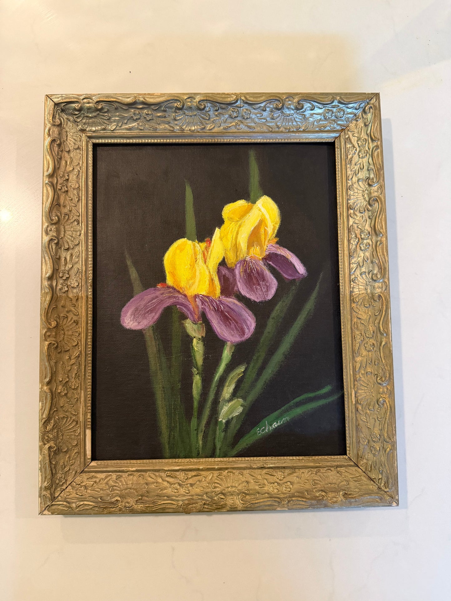 Vintage Oil Painting of Irises