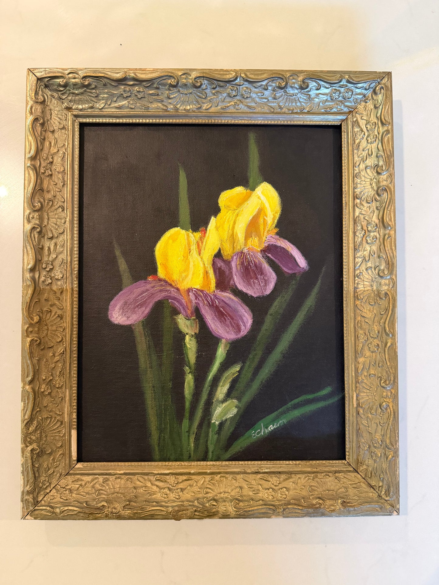 Vintage Oil Painting of Irises