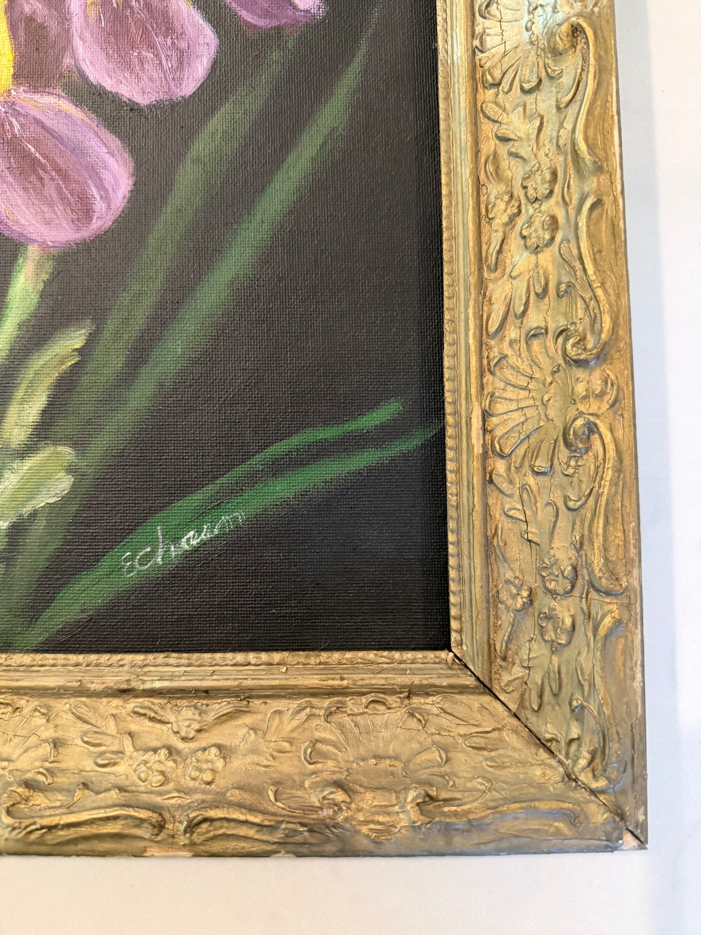 Vintage Oil Painting of Irises