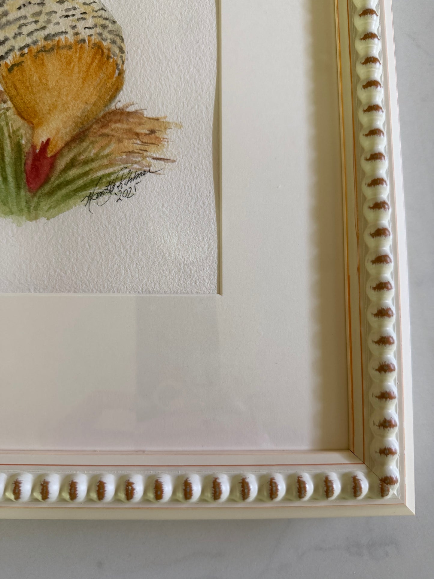 Original Hand-Painted Rooster and Speckled Hen by Manette Kuhlman