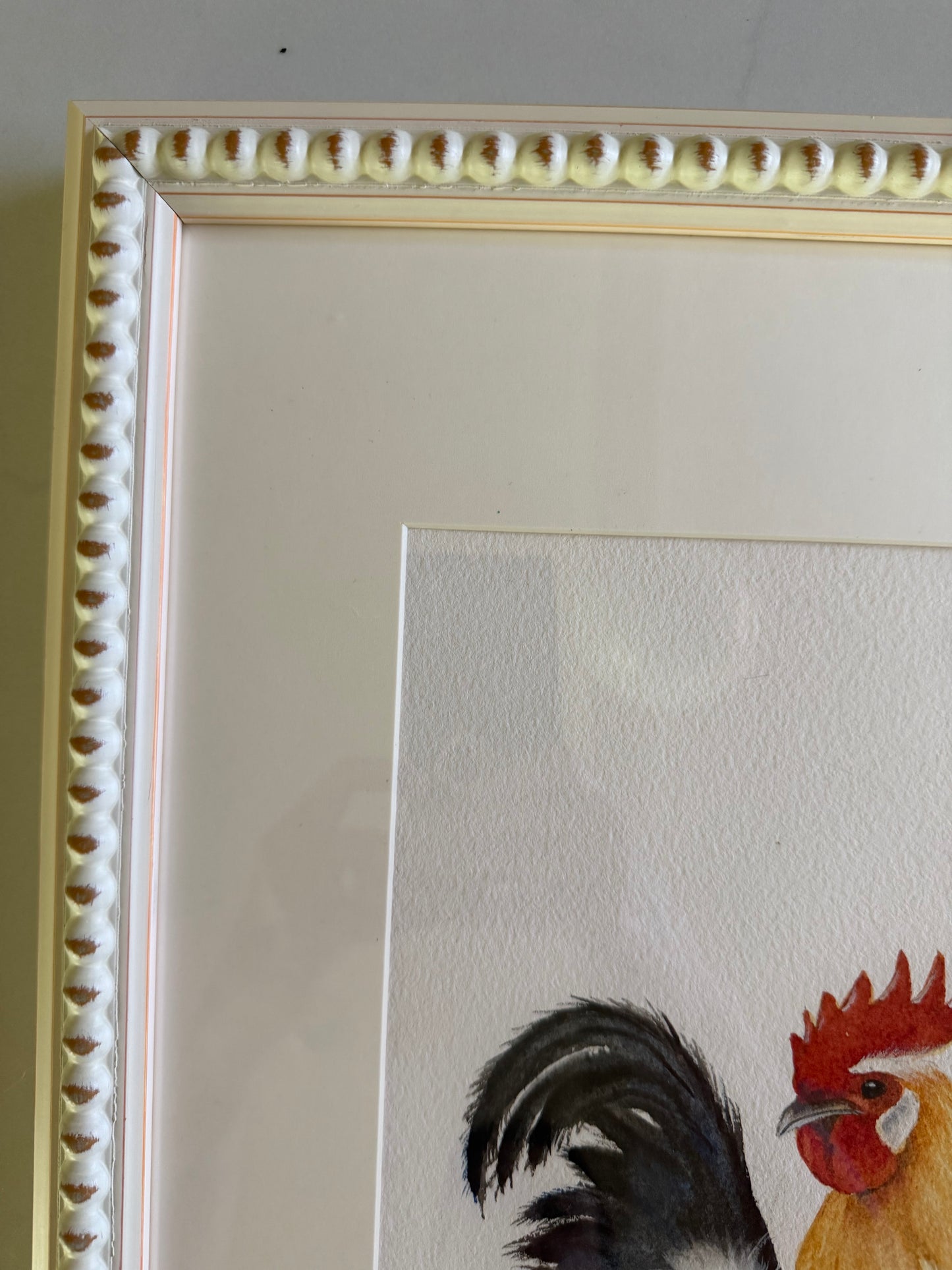Original Hand-Painted Rooster and Speckled Hen by Manette Kuhlman