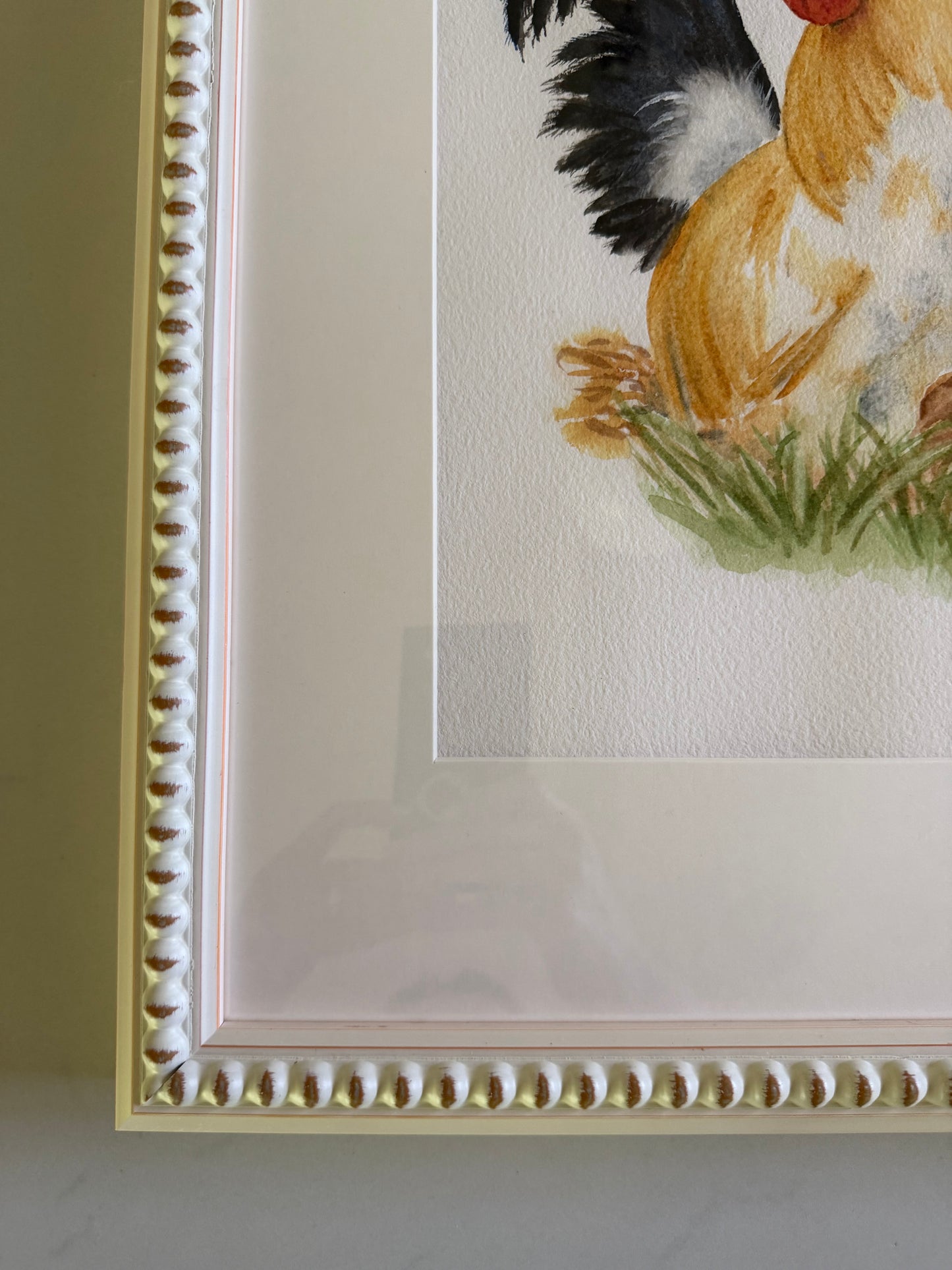 Original Hand-Painted Rooster and Speckled Hen by Manette Kuhlman
