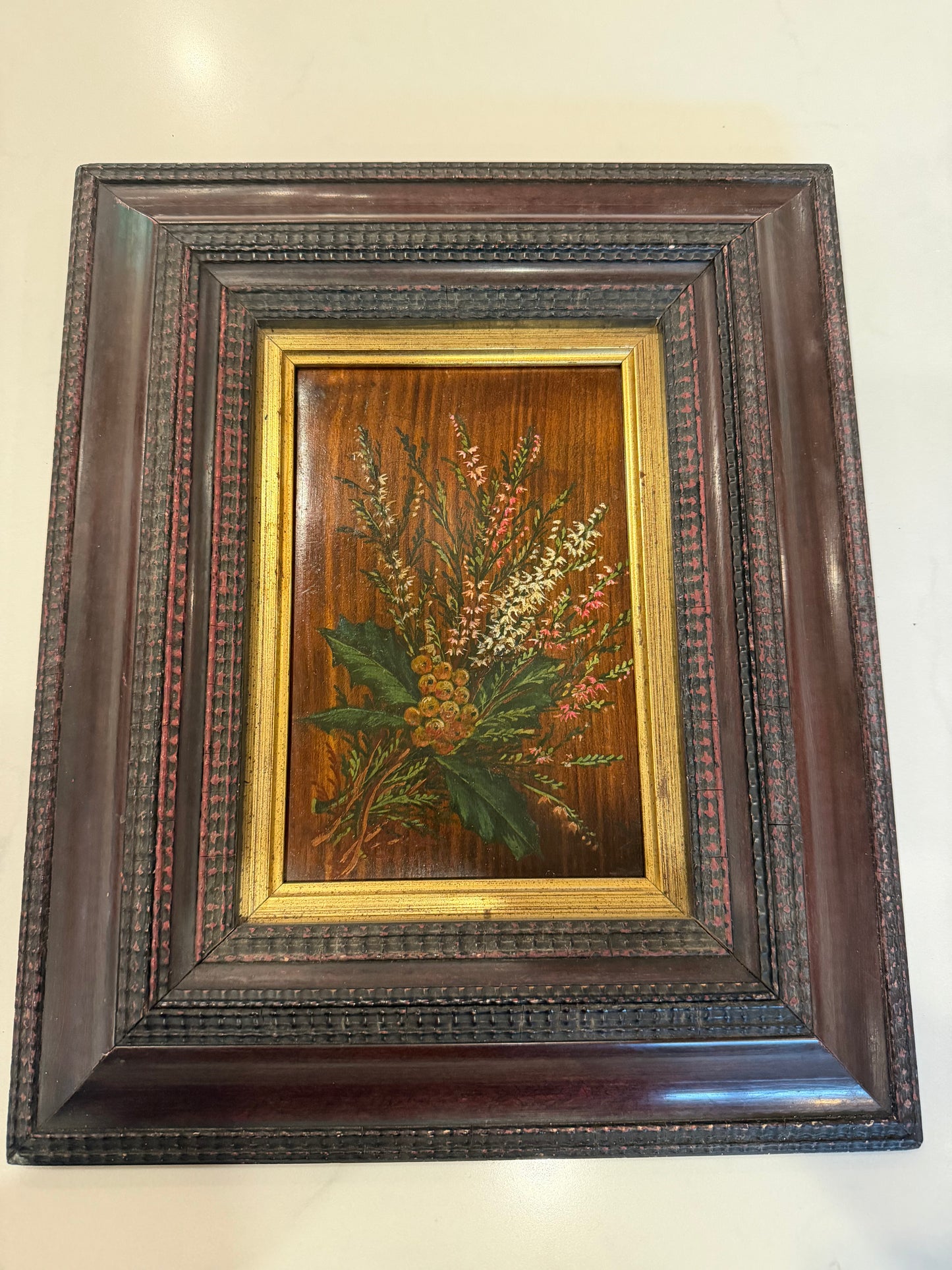 Original Antique Oil Painting on Panel Board of a Floral Arrangement