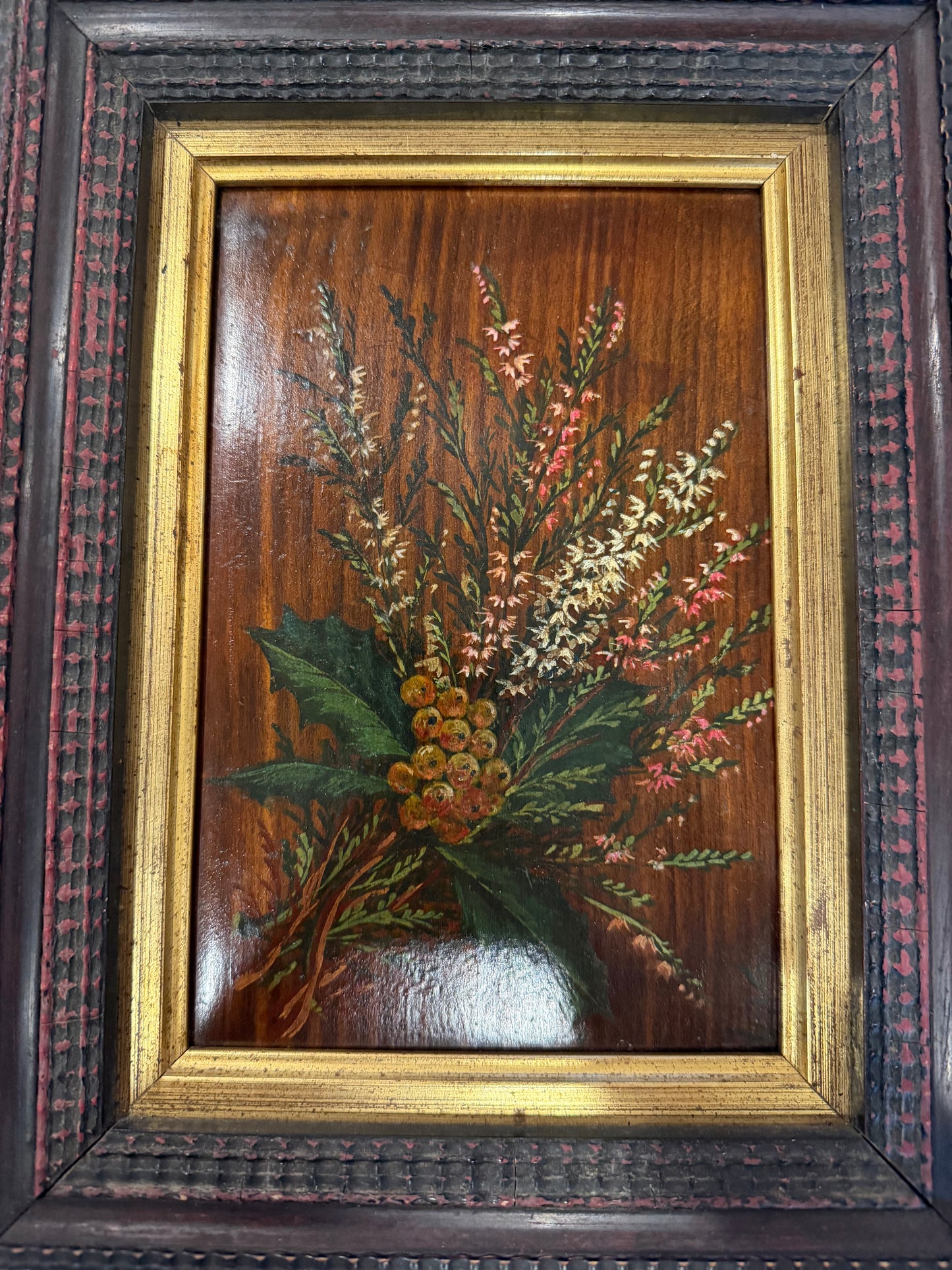 Original Antique Oil Painting on Panel Board of a Floral Arrangement