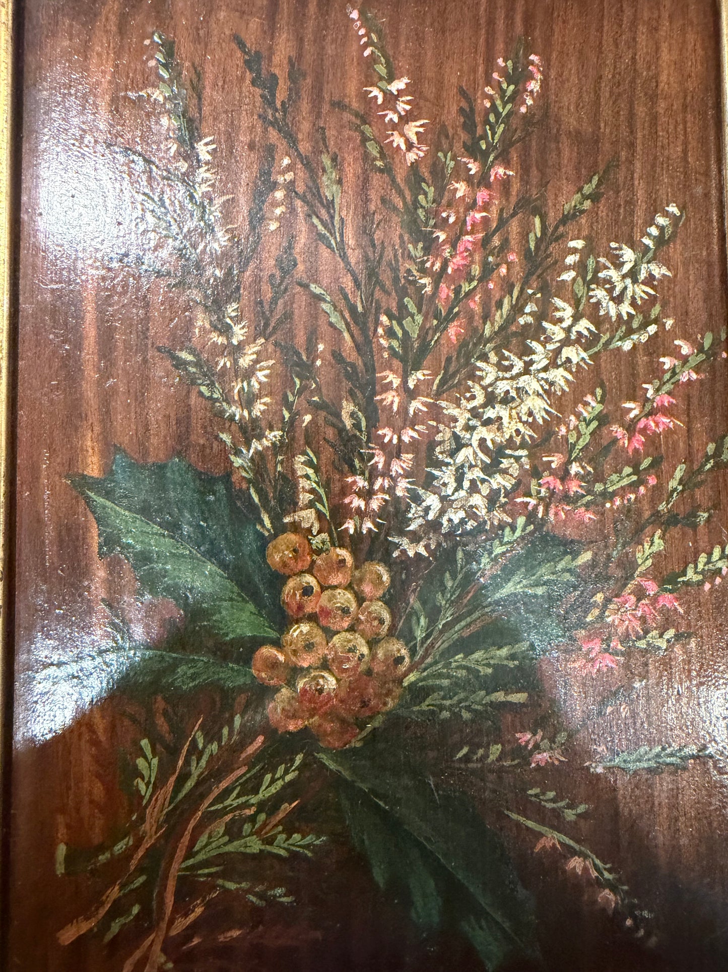 Original Antique Oil Painting on Panel Board of a Floral Arrangement
