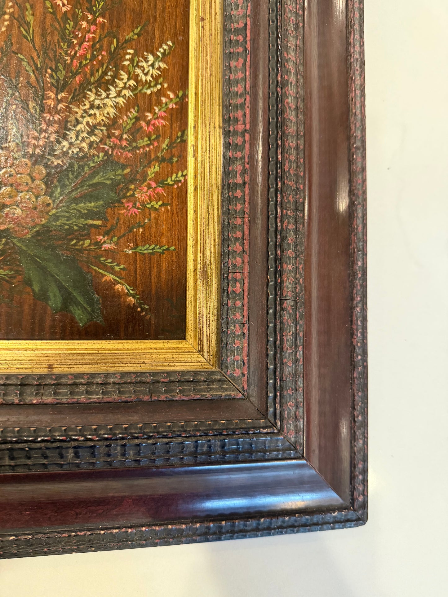 Original Antique Oil Painting on Panel Board of a Floral Arrangement