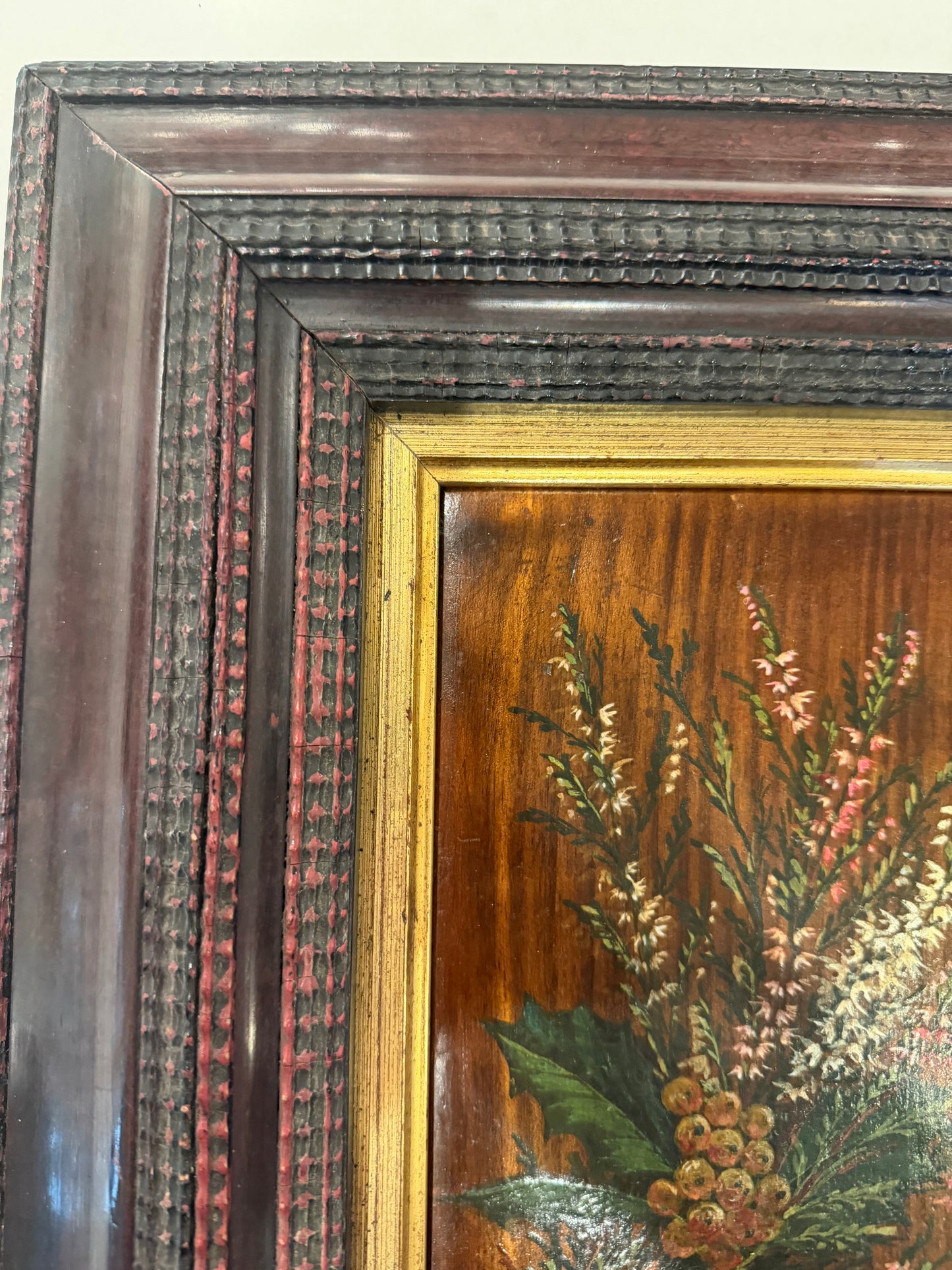 Original Antique Oil Painting on Panel Board of a Floral Arrangement