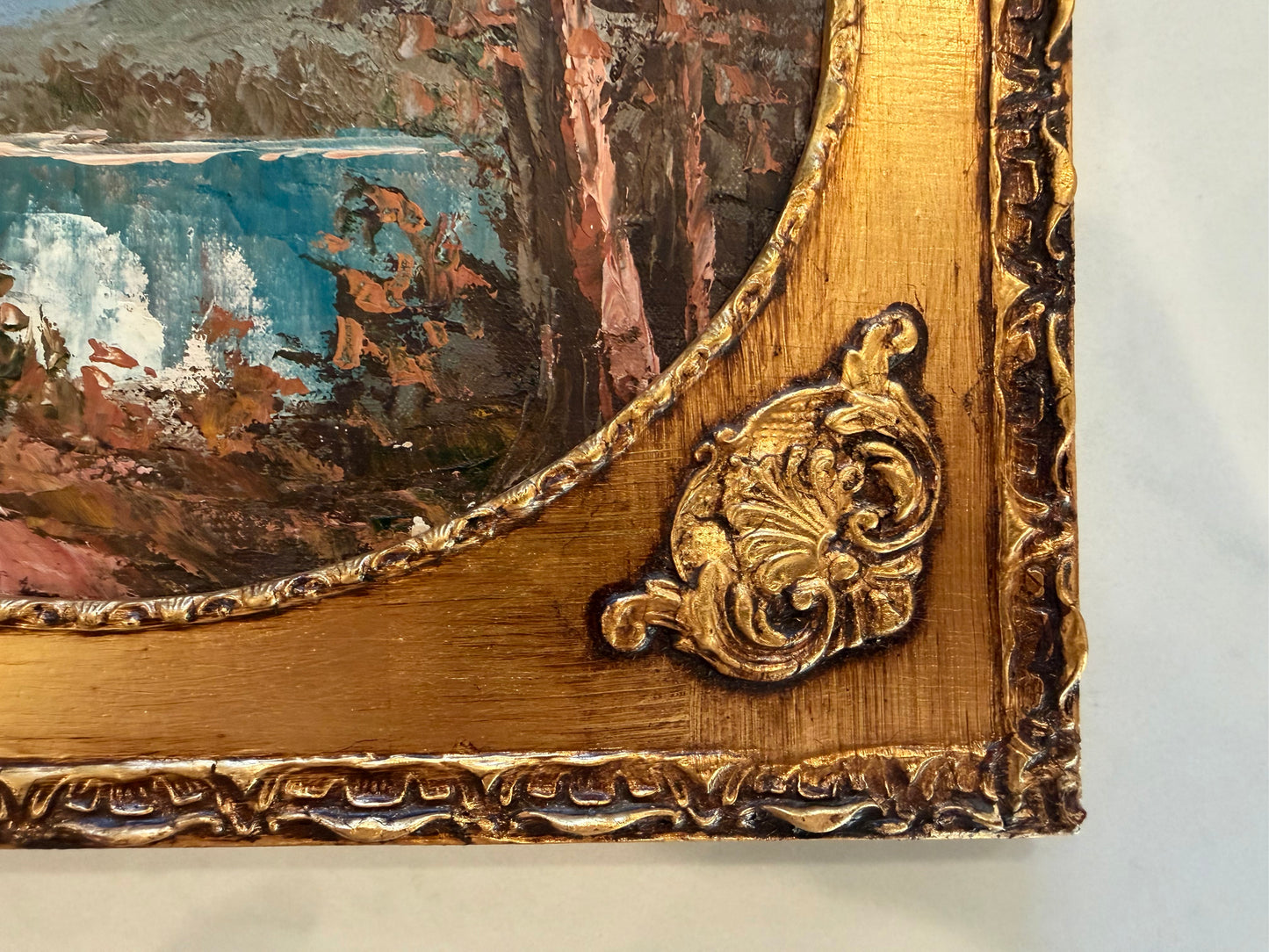 MID CENTURY OVAL OIL ON BOARD LANDSCAPE PAINTING