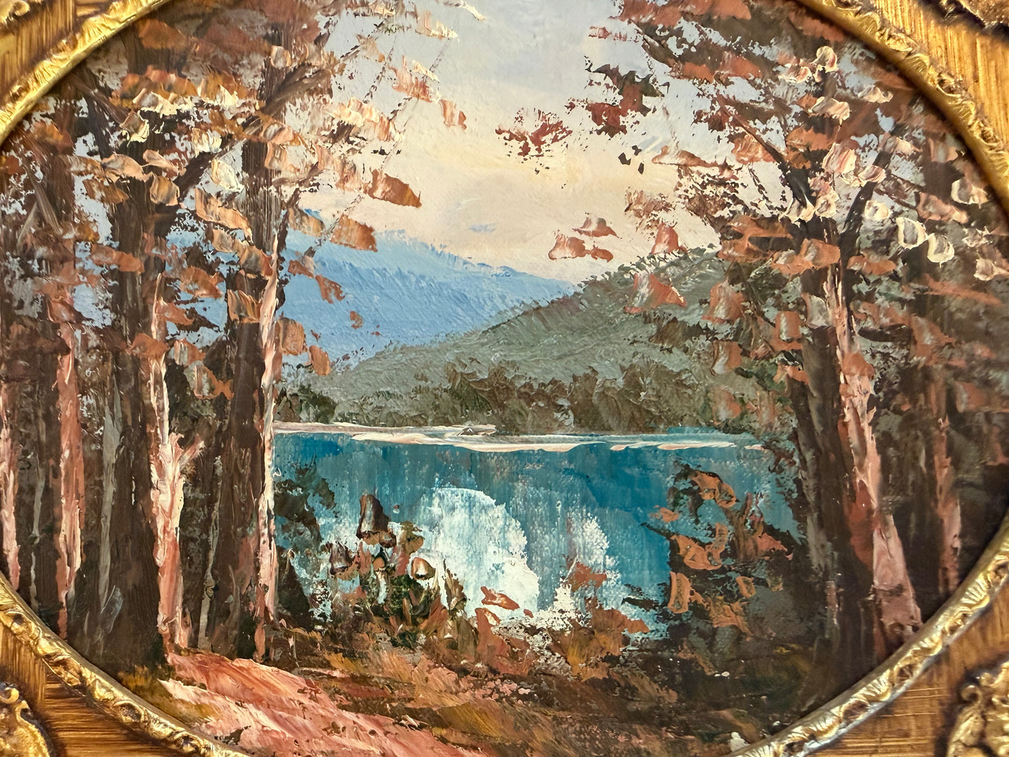 MID CENTURY OVAL OIL ON BOARD LANDSCAPE PAINTING