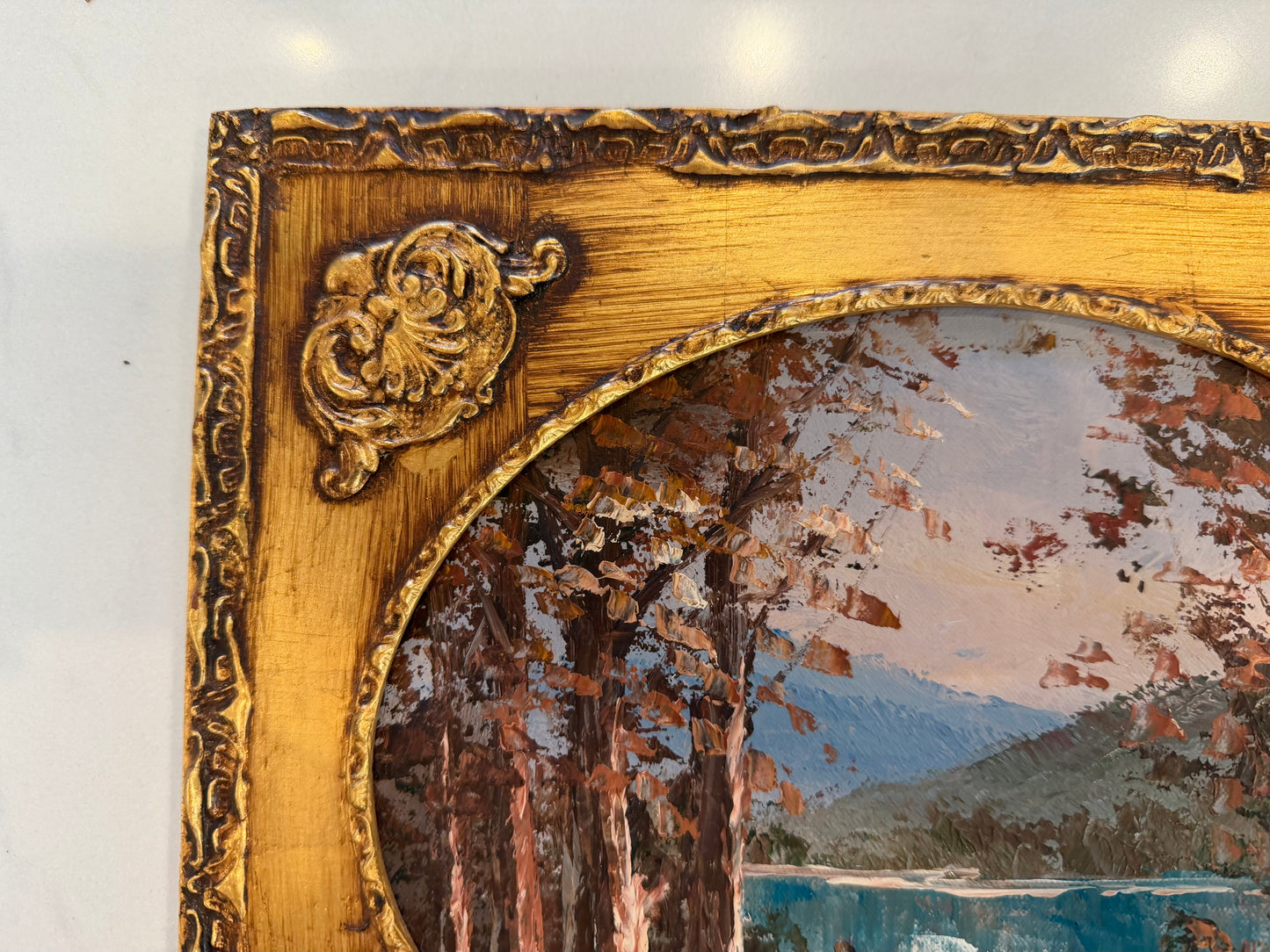 MID CENTURY OVAL OIL ON BOARD LANDSCAPE PAINTING