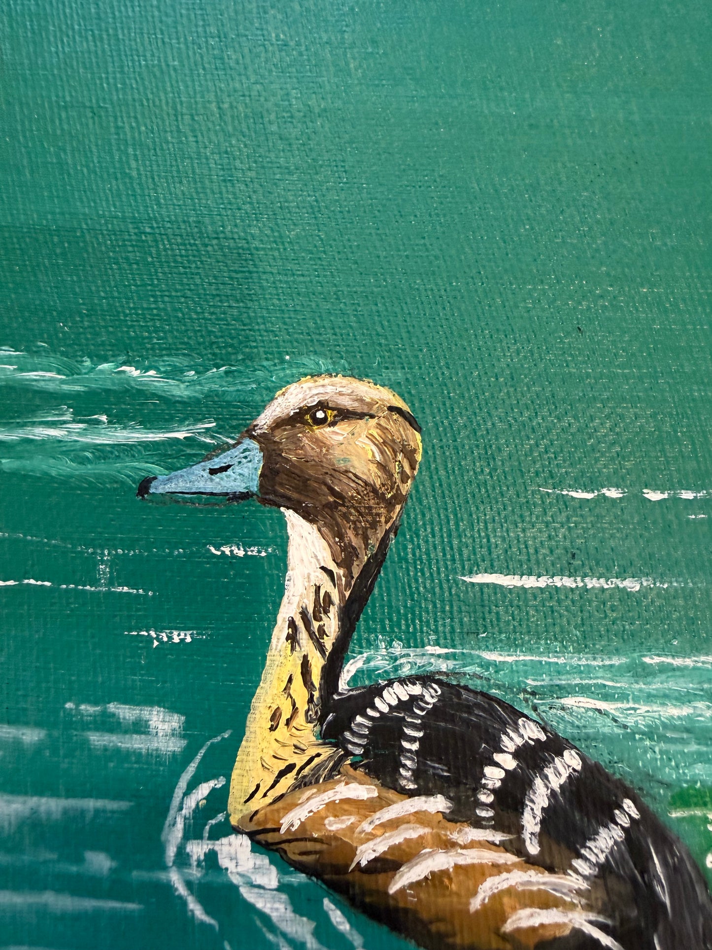 Vintage Oil Painting of Duck Swimming on Water