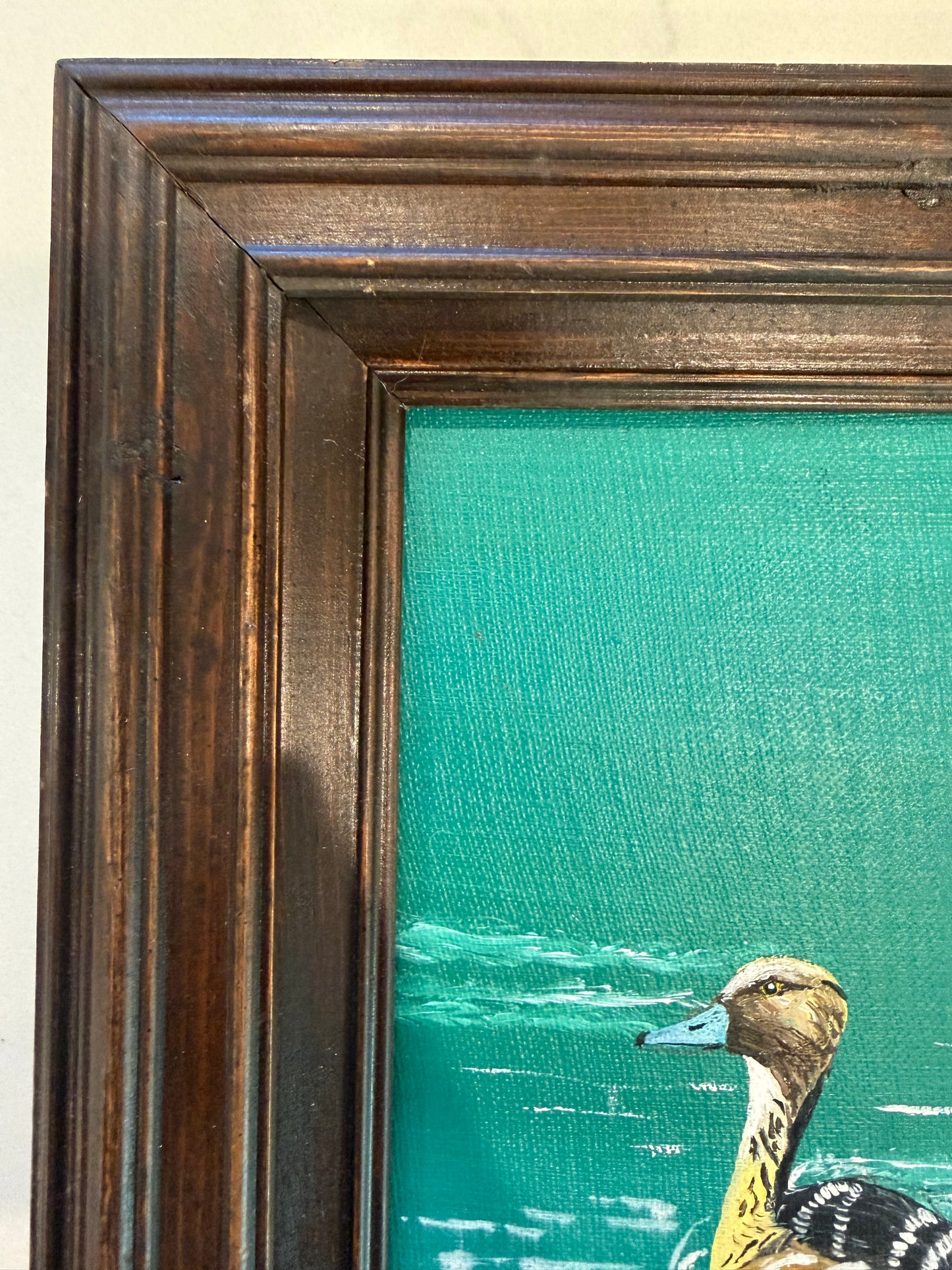Vintage Oil Painting of Duck Swimming on Water