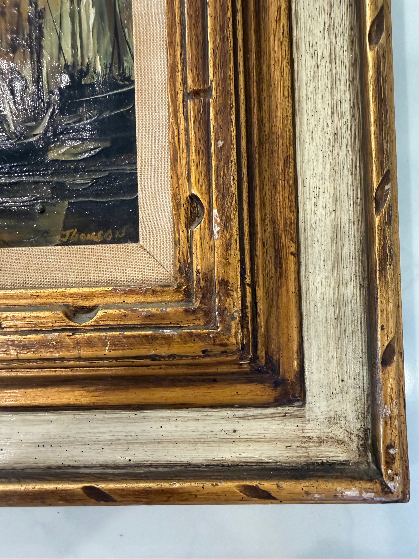 Vintage Oil Painting of Boats on Water