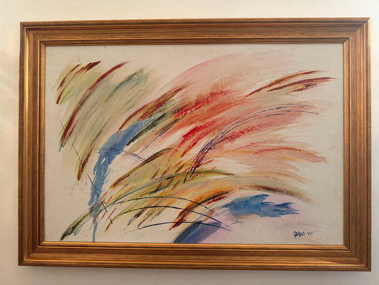 AMERICAN ABSTRACT ACRYLIC PAINTING SIGNED BASS
